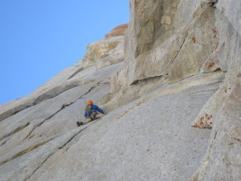 Max Jones on the 5.10c traverse pitch. We shared the climb with him and Mark!