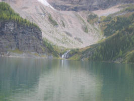 waterfalls at the end of the lake