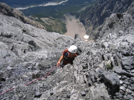 mike belaying in the nasty gully