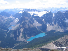 amazing views of moraine and consolation lakes and the valley of the ten peaks