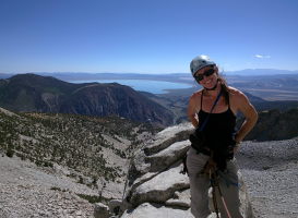 Impossible not to be happy in this spot! At the belay ledge at the start of the climb.