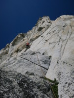 The 2nd pitch is a bit weird - it traverses left to gain an awkward 5.10a flare. It gets a lot better after that :)
