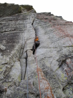 Starting up the crux offwidth. Didn't go well...