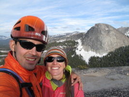 Happy on top of Daff Dome, with our next day objective in the background