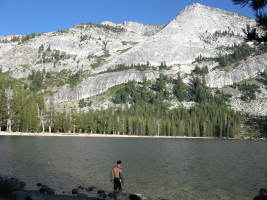 me getting psyched to go in the water with Tenaya peak in the background