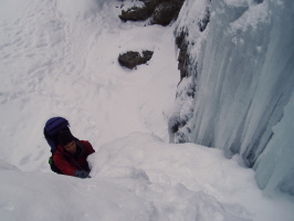 Climbing the approach ice