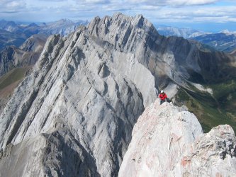 Here is my partner on the descent of the NW Ridge of Mt Blane (II, 5.6). Kananaskis Provincial Park, Canada.
