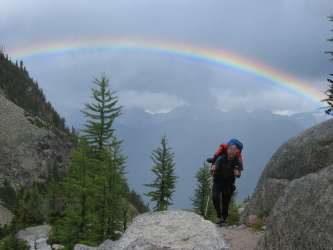 Rainbow on the approach to the Kain Hut in the Bugaboos, BC, Canada.
