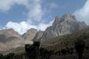Mt Kenya (Batian, Nelion, Thompson and Point Lenana on the very left)