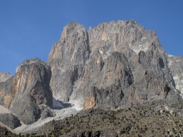 The North Face of Mt Kenya in the morning: our route is in the middle