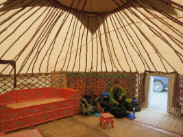 We kept our gear in this yurt at the air taxi service while waiting for flyable weather