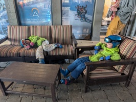 Tired kids after getting home at 1am - but we still rallied to go skiing on Sunday!
