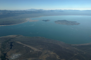 Mono Lake and the Lee Vining airstrip as seen from several thousand feet above.