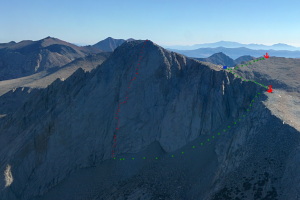 Rough outline of the Conness SW Face route.
