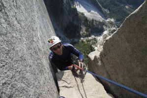 Pavel jugging up the first two zig zag pitches