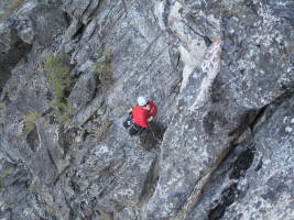 Looking down from the correct belay (I downclimbed to it)