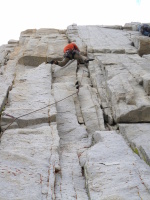 After traversing into the correct crack system, the crux 10d crack is above