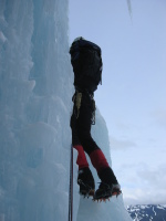 me stepping out onto the crux pillar