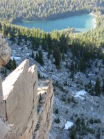 view of the lake from the top, with a striking arete