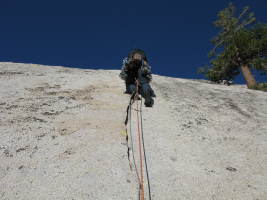 Karn on the final crack pitch leading to the summit (supposedly 5.8, but more like 5.9)