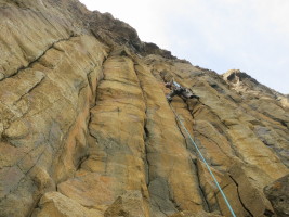 Climbing basalt cracks!