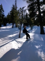 Artur on the way down after splitboarding for the first time!