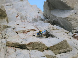 The crux move on pitch 3