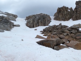 Quite the snow-filled descent gully!