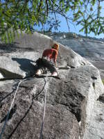 This is me on Apron Strings (5.10b), the most popular start to the Grand Wall